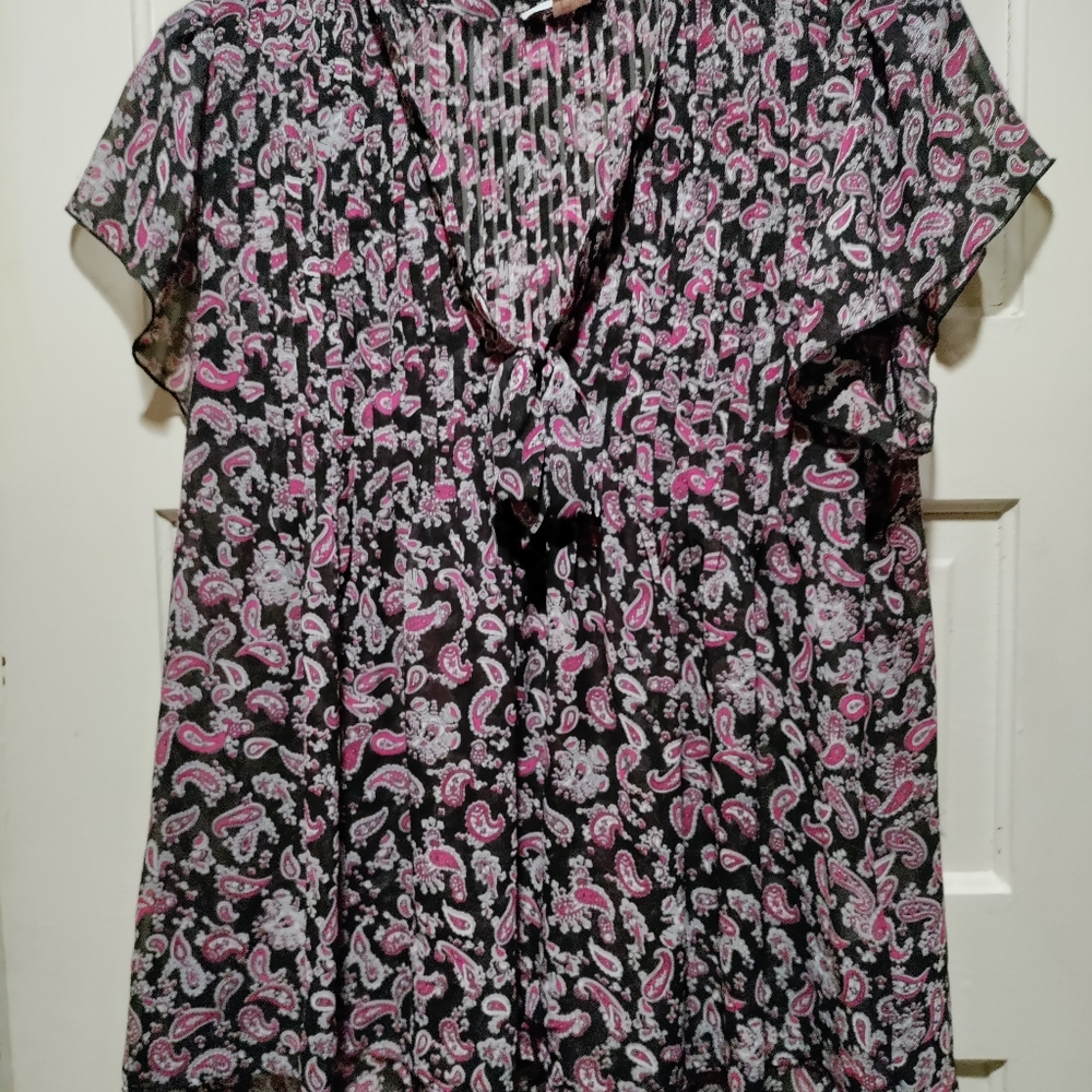 Purple Paisley sheer top flowing top. Size L